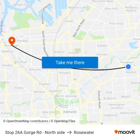 Stop 26A Gorge Rd - North side to Rosewater map