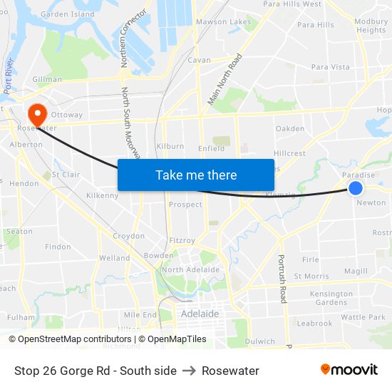 Stop 26 Gorge Rd - South side to Rosewater map