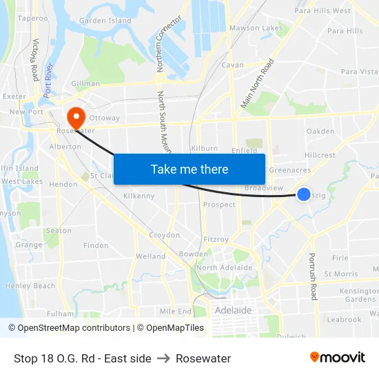 Stop 18 O.G. Rd - East side to Rosewater map