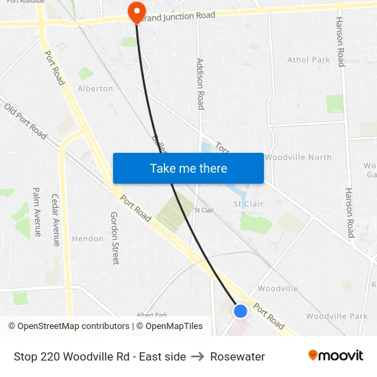 Stop 220 Woodville Rd - East side to Rosewater map