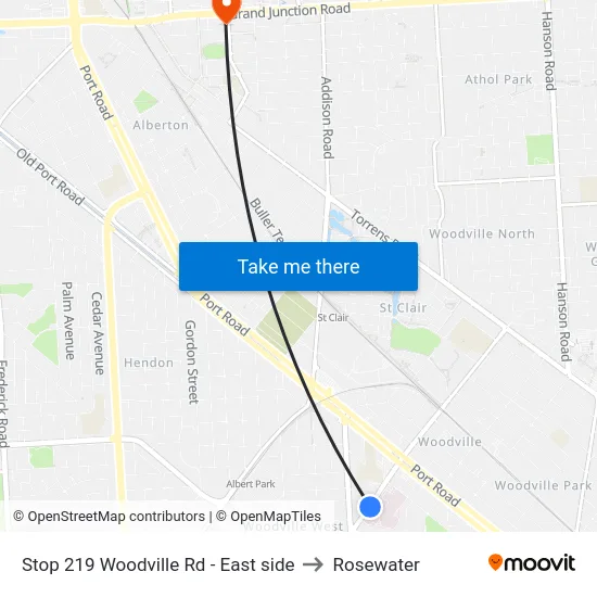 Stop 219 Woodville Rd - East side to Rosewater map