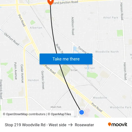 Stop 219 Woodville Rd - West side to Rosewater map