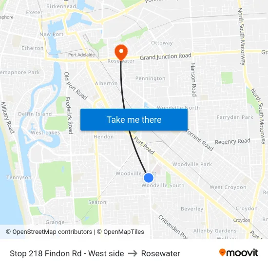 Stop 218 Findon Rd - West side to Rosewater map