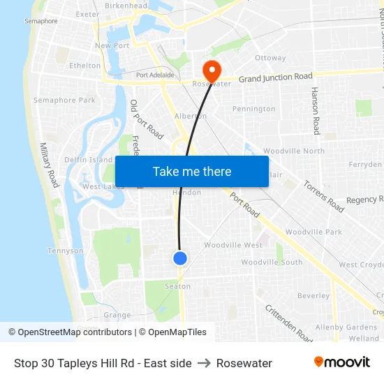 Stop 30 Tapleys Hill Rd - East side to Rosewater map
