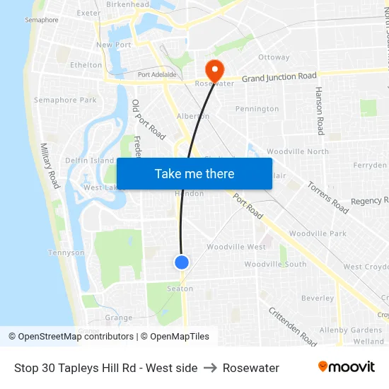 Stop 30 Tapleys Hill Rd - West side to Rosewater map