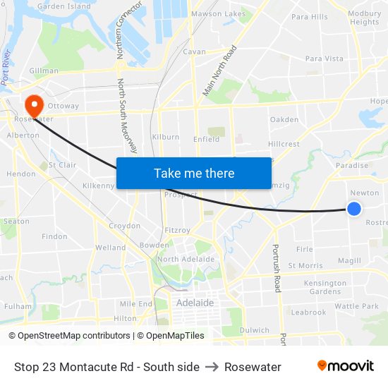 Stop 23 Montacute Rd - South side to Rosewater map