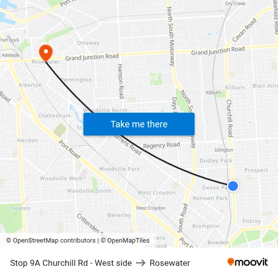 Stop 9A Churchill Rd - West side to Rosewater map