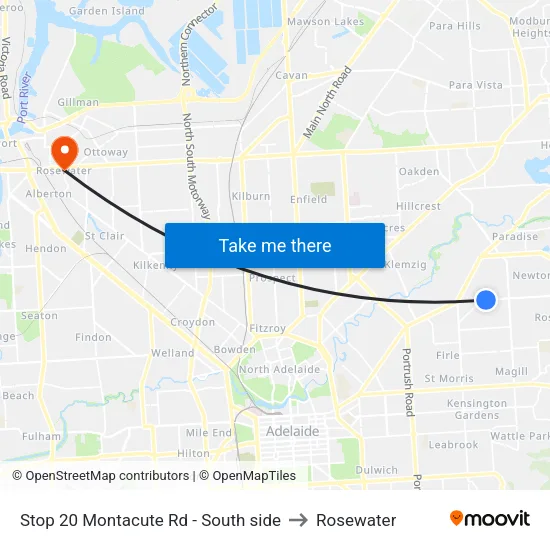 Stop 20 Montacute Rd - South side to Rosewater map