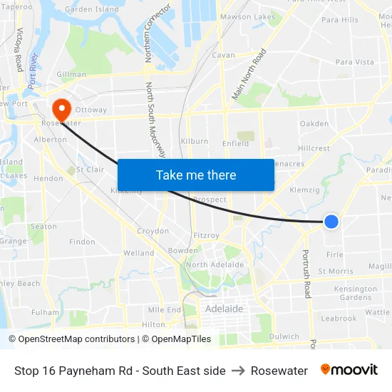 Stop 16 Payneham Rd - South East side to Rosewater map