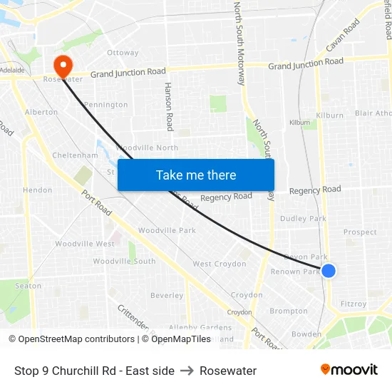 Stop 9 Churchill Rd - East side to Rosewater map