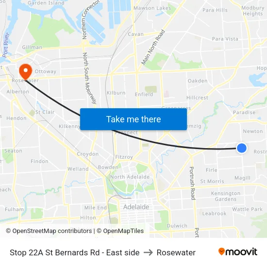 Stop 22A St Bernards Rd - East side to Rosewater map