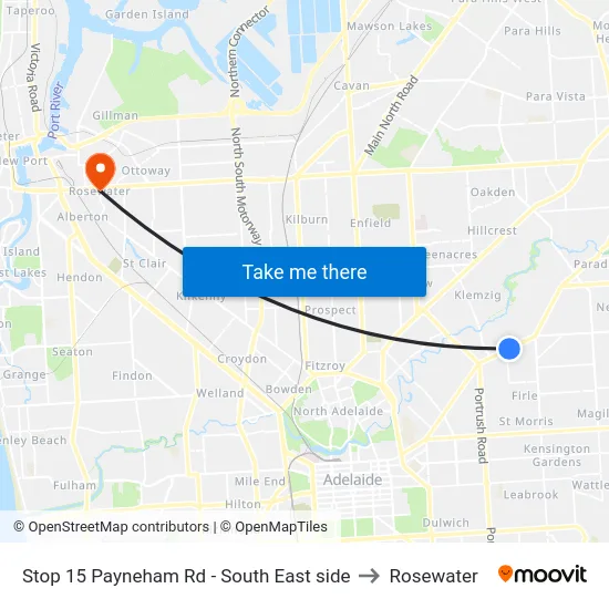 Stop 15 Payneham Rd - South East side to Rosewater map
