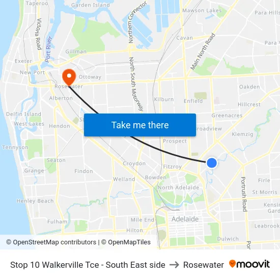 Stop 10 Walkerville Tce - South East side to Rosewater map
