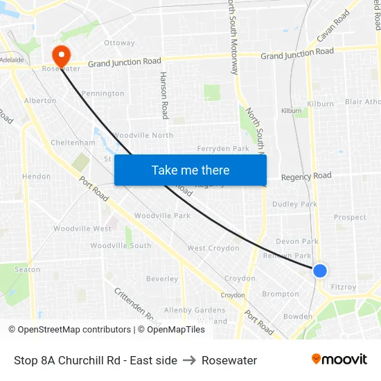 Stop 8A Churchill Rd - East side to Rosewater map