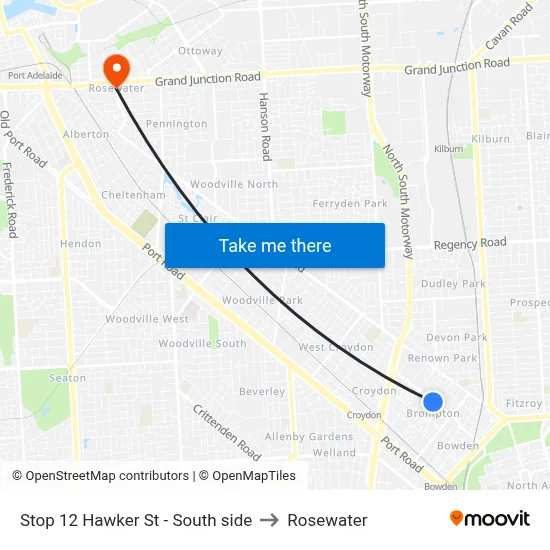 Stop 12 Hawker St - South side to Rosewater map