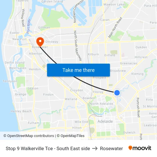 Stop 9 Walkerville Tce - South East side to Rosewater map