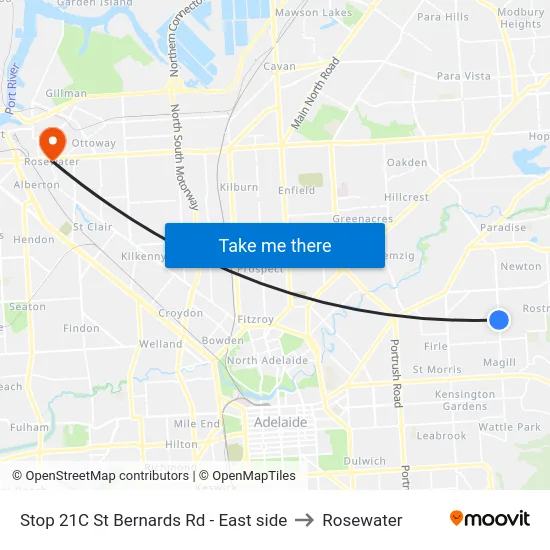 Stop 21C St Bernards Rd - East side to Rosewater map