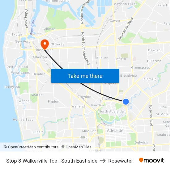 Stop 8 Walkerville Tce - South East side to Rosewater map