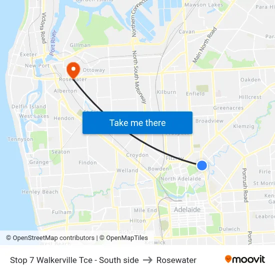 Stop 7 Walkerville Tce - South side to Rosewater map
