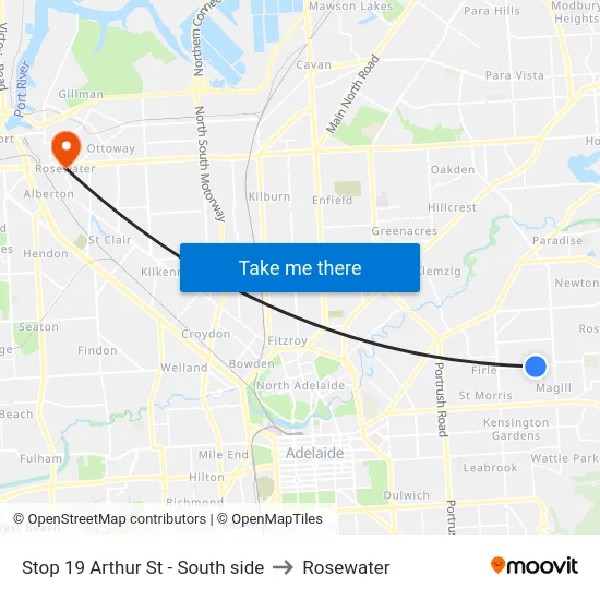 Stop 19 Arthur St - South side to Rosewater map