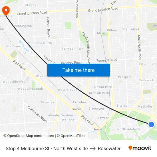 Stop 4 Melbourne St - North West side to Rosewater map