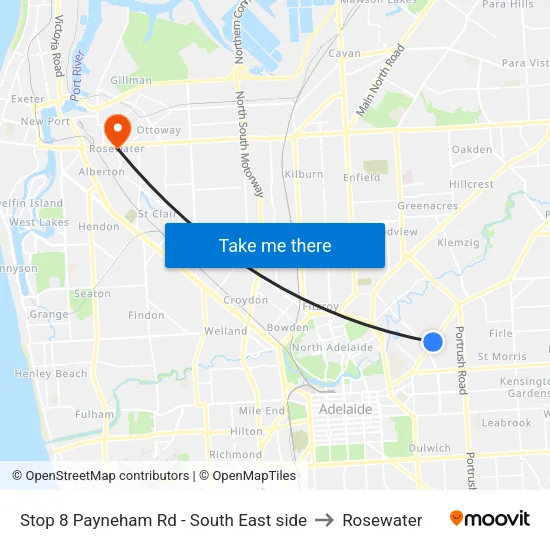 Stop 8 Payneham Rd - South East side to Rosewater map