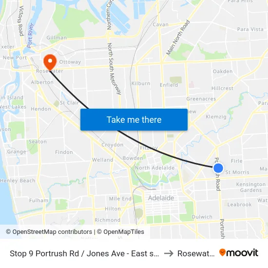 Stop 9 Portrush Rd / Jones Ave - East side to Rosewater map