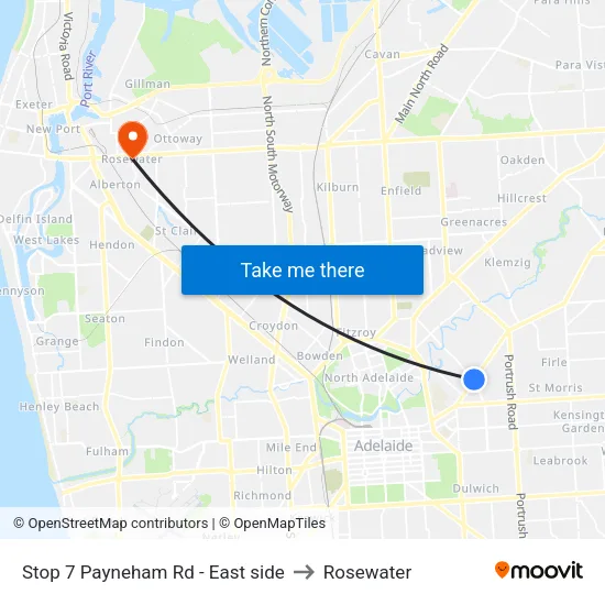 Stop 7 Payneham Rd - East side to Rosewater map