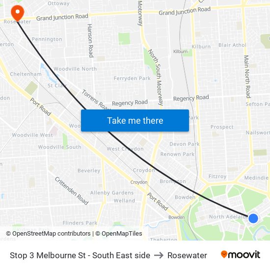 Stop 3 Melbourne St - South East side to Rosewater map
