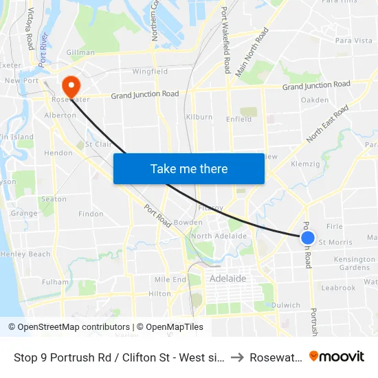 Stop 9 Portrush Rd / Clifton St - West side to Rosewater map
