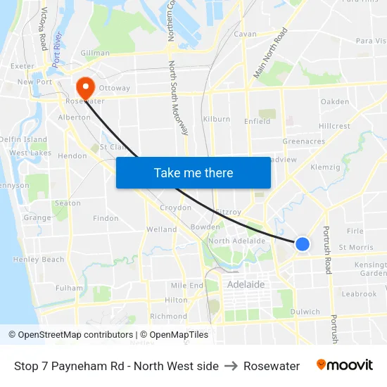 Stop 7 Payneham Rd - North West side to Rosewater map