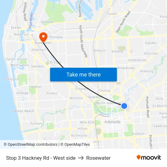 Stop 3 Hackney Rd - West side to Rosewater map