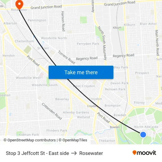 Stop 3 Jeffcott St - East side to Rosewater map