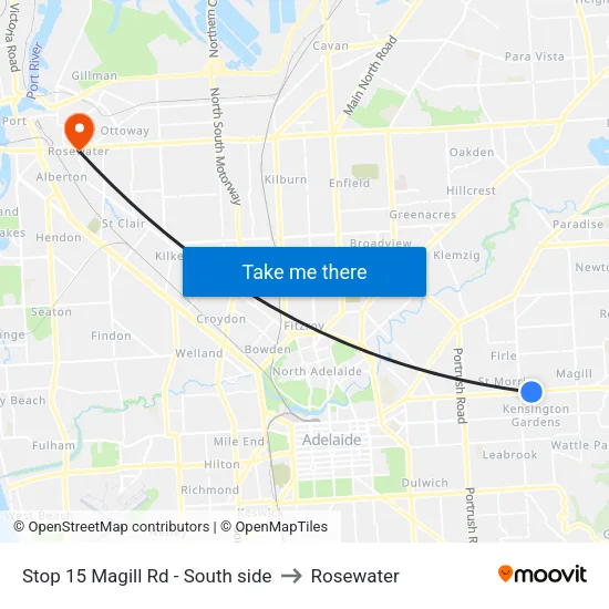 Stop 15 Magill Rd - South side to Rosewater map