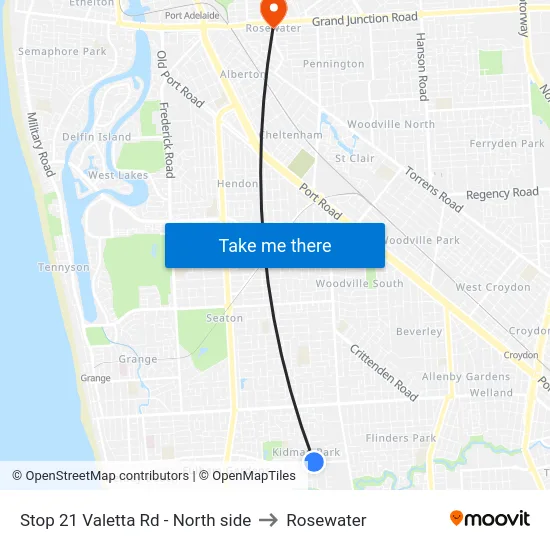 Stop 21 Valetta Rd - North side to Rosewater map