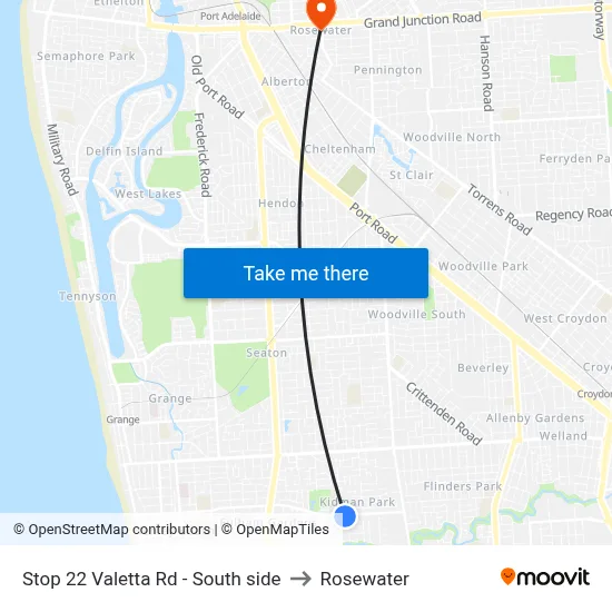 Stop 22 Valetta Rd - South side to Rosewater map