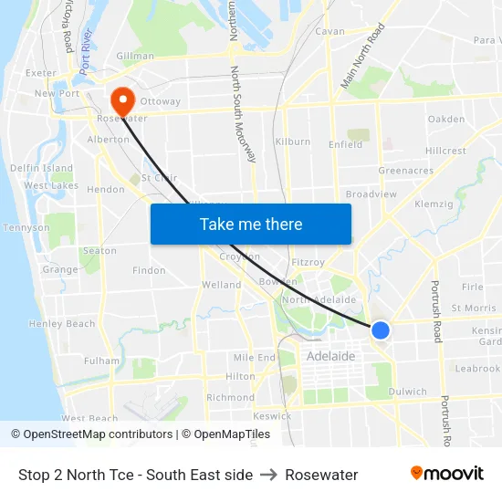 Stop 2 North Tce - South East side to Rosewater map
