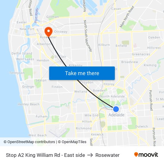 Stop A2 King William Rd - East side to Rosewater map