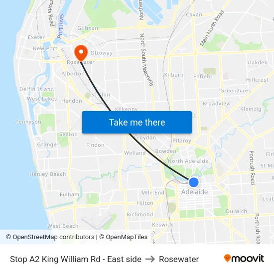 Stop A2 King William Rd - East side to Rosewater map