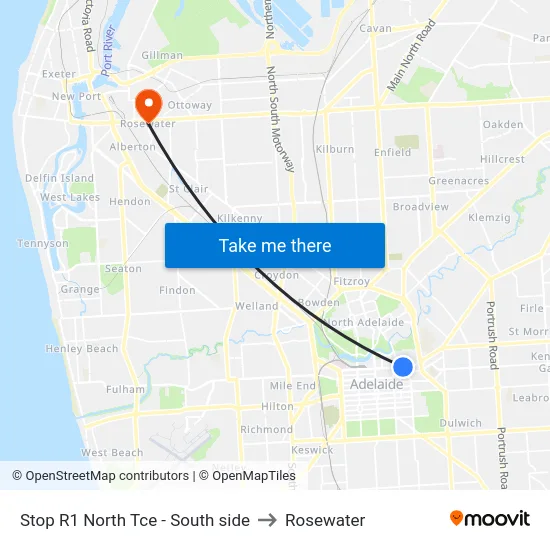 Stop R1 North Tce - South side to Rosewater map