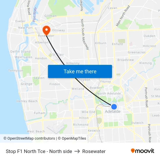 Stop F1 North Tce - North side to Rosewater map