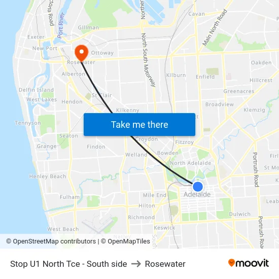 Stop U1 North Tce - South side to Rosewater map