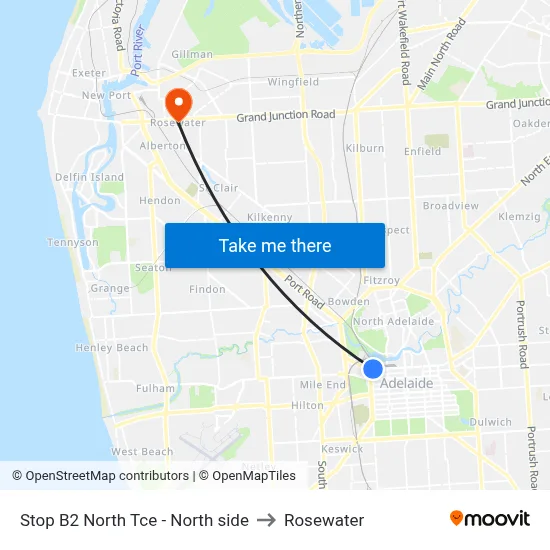 Stop B2 North Tce - North side to Rosewater map
