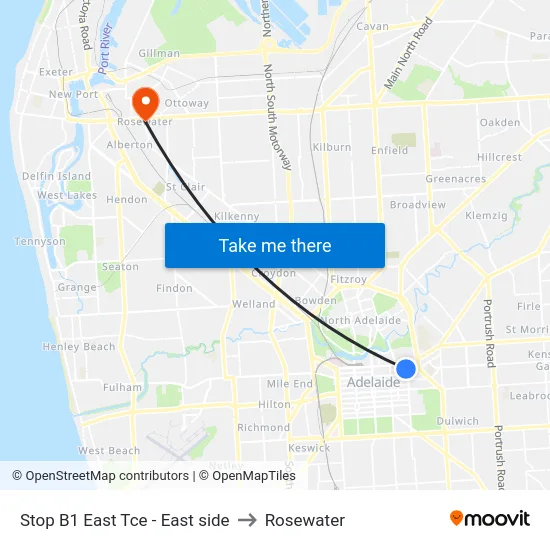 Stop B1 East Tce - East side to Rosewater map
