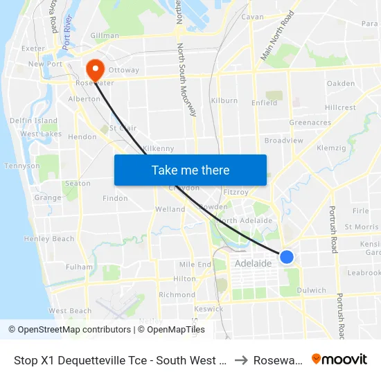 Stop X1 Dequetteville Tce - South West side to Rosewater map