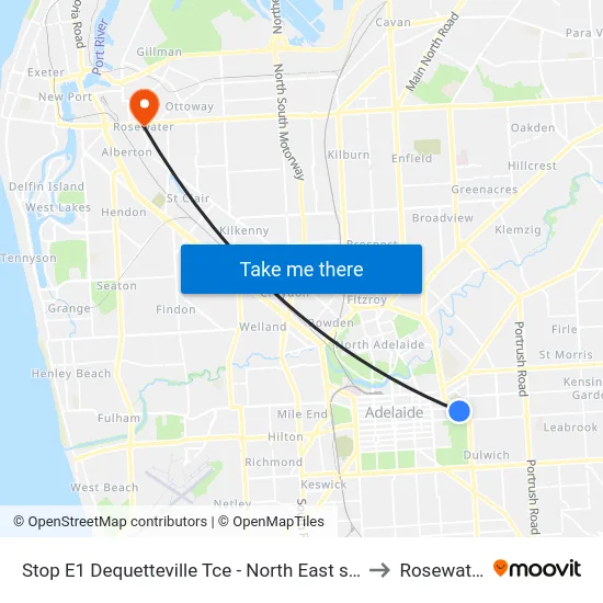 Stop E1 Dequetteville Tce - North East side to Rosewater map