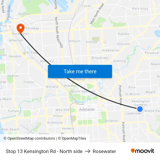 Stop 13 Kensington Rd - North side to Rosewater map