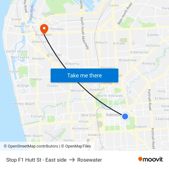 Stop F1 Hutt St - East side to Rosewater map