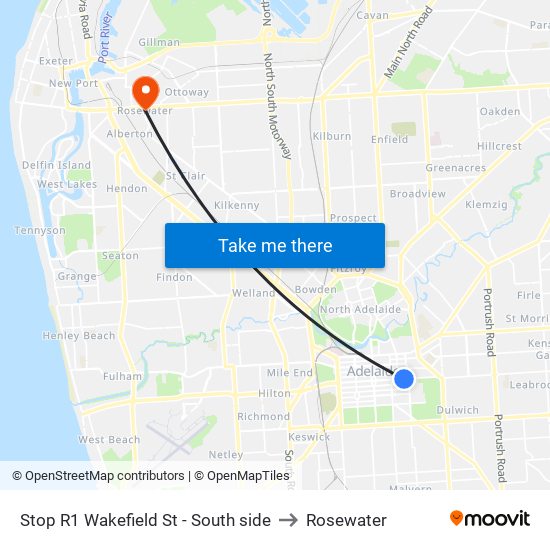 Stop R1 Wakefield St - South side to Rosewater map