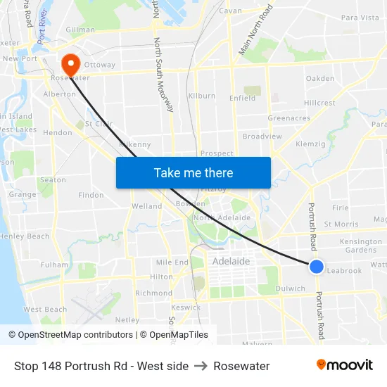 Stop 148 Portrush Rd - West side to Rosewater map